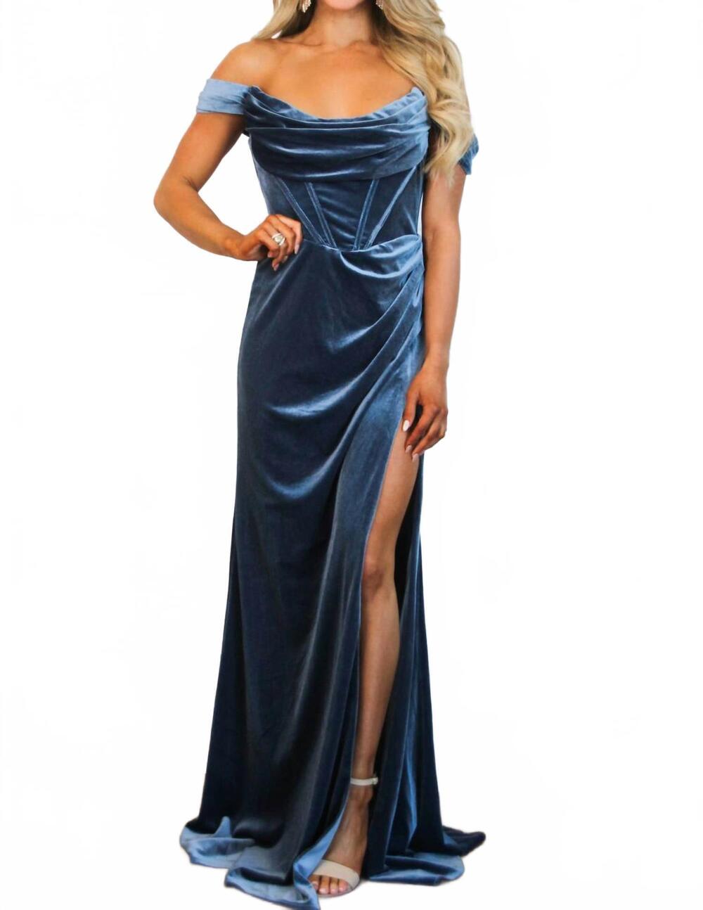 NEW CINDERELLA DIVINE evelynn bustier velvet off shoulder formal dress in dusty